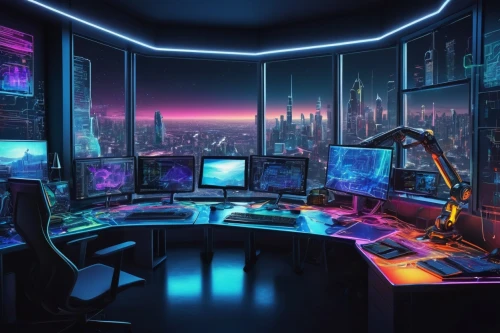 computer room,computer workstation,computer desk,cyberpunk,the server room,desk,modern office,working space,creative office,blur office background,computer art,desktop computer,gamer zone,cyberspace,computer,night administrator,cyber,workspace,secretary desk,work space,Conceptual Art,Fantasy,Fantasy 10