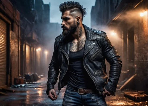 mohawk hairstyle,pompadour,biker,mohawk,punk,wolverine,punk design,male model,motorcyclist,pomade,portrait photography,rockabilly style,renegade,photoshop manipulation,leather jacket,men's wear,man portraits,barber,leather,rocker,Illustration,Abstract Fantasy,Abstract Fantasy 09