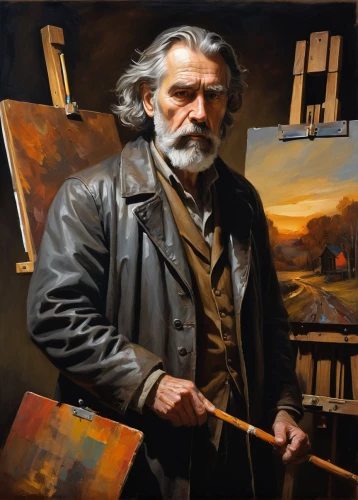 italian painter,lev lagorio,oil painting,artist portrait,oil painting on canvas,meticulous painting,painting technique,self-portrait,painter,sculptor ed elliott,oil on canvas,ernő rubik,a carpenter,oil paint,art painting,craftsman,elderly man,john day,alejandro vergara blanco,painting,Illustration,Realistic Fantasy,Realistic Fantasy 34