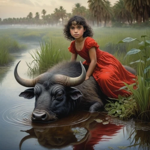 water buffalo,girl with a dolphin,girl elephant,african buffalo,girl on the river,polynesian girl,capricorn mother and child,kerala,buffalo herder,elephant kid,nomadic children,fantasy picture,black shepherd,girl with dog,elephant's child,fantasy art,indian art,mystical portrait of a girl,water nymph,buffaloes