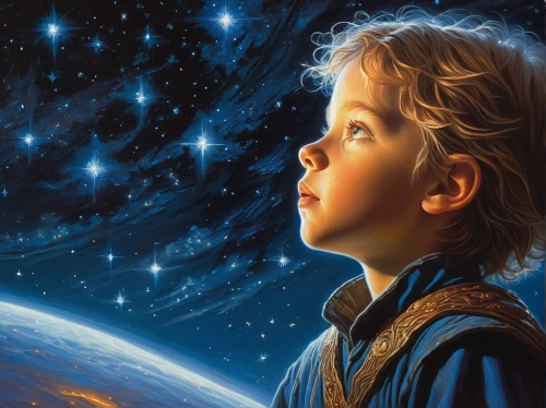 astronomer,children's background,astronomy,world digital painting,space art,astronomers,universe,star chart,oil painting on canvas,the universe,copernican world system,celestial bodies,constellation,planetarium,starry sky,child portrait,global oneness,dream world,orion,inner planets,Illustration,Realistic Fantasy,Realistic Fantasy 03