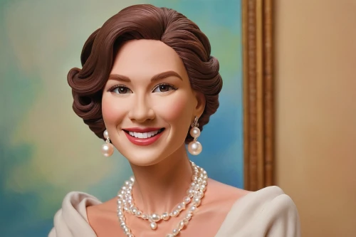 pearl necklace,fanny brice,pearl necklaces,hyacinth,wax figures museum,a charming woman,elizabeth ii,princess sofia,wax figures,model years 1958 to 1967,rose woodruff,queen anne,female hollywood actress,jane austen,doll's facial features,blue jasmine,stepmother,aging icon,3d albhabet,callas,Unique,3D,Clay