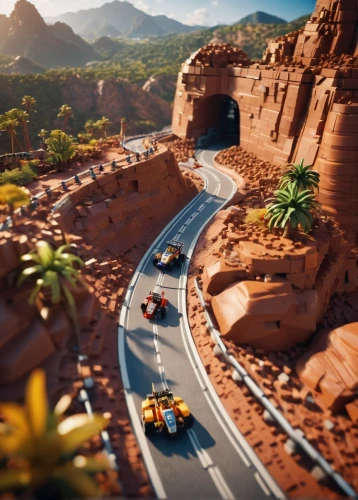 radiator springs racers,street canyon,mountain highway,racing road,3d car wallpaper,mountain road,roads,valley of fire,red canyon tunnel,alpine drive,tilt shift,desert racing,winding roads,canyon,route 66,route66,open road,winding road,road of the impossible,off-road racing,Photography,General,Cinematic