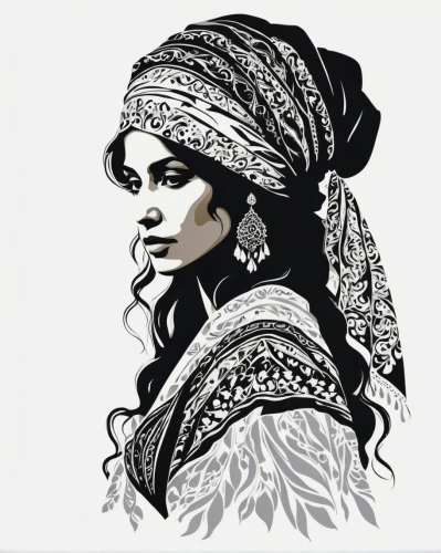 indian woman,indian bride,indian girl,vector graphic,indian girl boy,boho art,bollywood,mehendi,radha,fashion vector,tusche indian ink,headscarf,gypsy soul,indian art,african woman,gypsy,turban,east indian,vector illustration,muslim woman