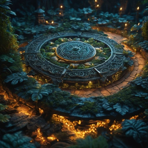 labyrinth,runes,druid grove,druid stone,stone garden,time spiral,mushroom landscape,enchanted forest,spiral background,flora abstract scrolls,the mystical path,circle,elven forest,crescent spring,traffic circle,a circle,ancient city,lotus stone,divination,spiral,Photography,General,Fantasy