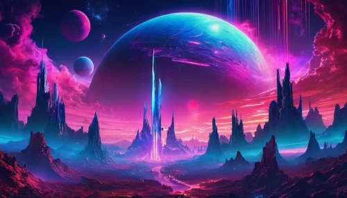 alien planet,alien world,futuristic landscape,fantasy landscape,planet alien sky,vast,planet,ice planet,space art,fire planet,3d fantasy,fantasia,planet eart,purple landscape,gas planet,fantasy world,nebula,dream world,vapor,mushroom landscape,Illustration,Realistic Fantasy,Realistic Fantasy 02