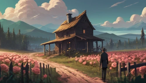 lonely house,little house,home landscape,small house,dandelion hall,summer cottage,house in the forest,witch's house,cottage,clover meadow,wooden hut,blooming field,small cabin,dandelion meadow,salt meadow landscape,tulip field,fairy house,fantasy landscape,mushroom landscape,springtime background,Conceptual Art,Fantasy,Fantasy 02
