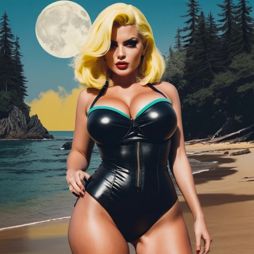 kim,one-piece swimsuit,beach background,the blonde in the river,monokini,femme fatale,retro woman,dark beach,marylyn monroe - female,pin-up model,swimsuit bottom,plus-size model,world digital painting,dita,mamie van doren,rockabella,latex clothing,retro pin up girl,fantasy woman,merilyn monroe,Photography,Documentary Photography,Documentary Photography 03