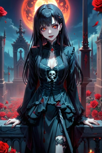 seerose,black rose,gothic woman,vampire lady,crow queen,vampire woman,rosa,gothic portrait,goth woman,shinigami,halloween background,haunebu,gothic,dark angel,gothic dress,gothic style,dark art,maiden anemone,psychic vampire,rusalka,Anime,Anime,Realistic