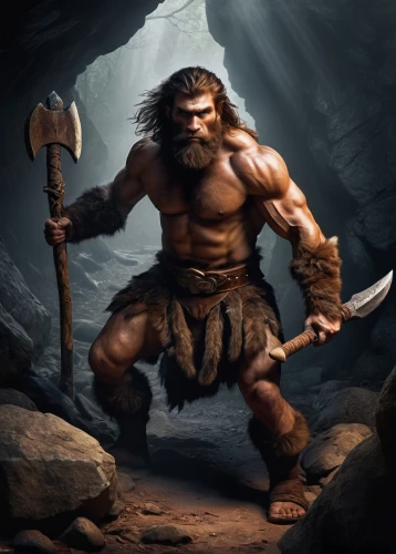 barbarian,cave man,neanderthal,caveman,neanderthals,dane axe,stone age,paleolithic,minotaur,dwarf sundheim,hercules,dwarf,neolithic,orc,greyskull,warrior and orc,raider,dwarves,norse,throwing axe,Illustration,Paper based,Paper Based 20