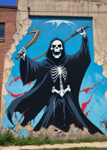 grim reaper,grimm reaper,skull rowing,brooklyn street art,scythe,dance of death,vintage skeleton,reaper,jolly roger,mural,baltimore,crossbones,danse macabre,scull,day of the dead skeleton,skull racing,skull bones,graffiti art,skeletal,halloween decoration,Conceptual Art,Graffiti Art,Graffiti Art 06