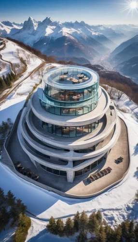 solar cell base,futuristic architecture,snow ring,ice hotel,futuristic art museum,futuristic landscape,buzludzha,chinese architecture,ski facility,the polar circle,eco hotel,snowhotel,ski resort,sochi,helix,alpine style,gornergrat,stargate,mining facility,mountain settlement,Photography,General,Natural