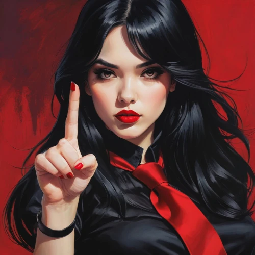 scarlet witch,on a red background,red background,red ribbon,rouge,red heart,woman pointing,hand digital painting,vampire woman,pointing woman,digital painting,silk red,vampire lady,red lips,red lipstick,queen of hearts,poppy red,lady pointing,portrait background,red paint,Conceptual Art,Fantasy,Fantasy 03