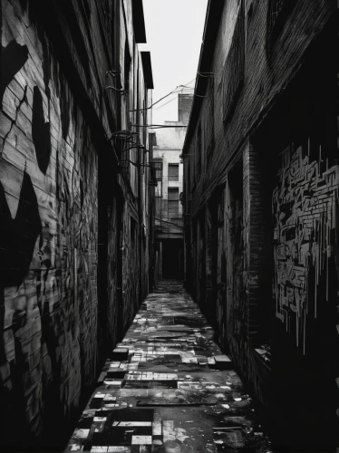 alleyway,alley,laneway,blind alley,old linden alley,narrow street,fitzroy,alley cat,black city,blackandwhitephotography,passage,kowloon city,urban landscape,lovat lane,the street,monochrome photography,slums,thoroughfare,graffiti art,old street,Illustration,Realistic Fantasy,Realistic Fantasy 05