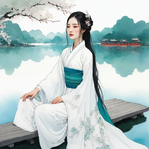 chinese art,oriental princess,hanbok,ao dai,oriental painting,wuchang,geisha girl,water-the sword lily,oriental girl,junshan yinzhen,hwachae,oriental longhair,geisha,rou jia mo,white blossom,oriental,korean culture,yi sun sin,world digital painting,chinese style,Illustration,Paper based,Paper Based 19