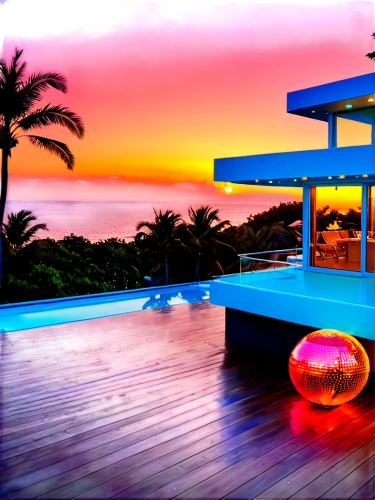 tropical house,beach house,pool house,beachhouse,pool bar,infinity swimming pool,holiday villa,roof top pool,dunes house,luxury property,summer house,south beach,outdoor pool,cabana,inflatable pool,colored lights,tropics,roof terrace,colorful light,neon cocktails,Illustration,Realistic Fantasy,Realistic Fantasy 38