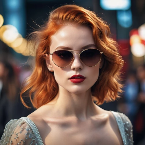 aviator sunglass,ray-ban,redheads,sunglasses,fashion street,eye glass accessory,retro woman,eyewear,model beauty,red head,lace round frames,sunglass,retro women,red-haired,spectacles,redhead doll,female model,vintage woman,redhair,retro girl,Photography,General,Realistic