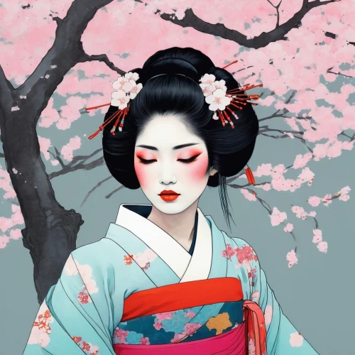 geisha girl,geisha,plum blossoms,kimono,japanese cherry,japanese art,cherry blossom japanese,the cherry blossoms,japanese woman,mukimono,cold cherry blossoms,plum blossom,cherry blossoms,japanese cherry blossom,cherry blossom,japanese cherry blossoms,oriental girl,kimono fabric,sakura blossom,japanese floral background,Illustration,Paper based,Paper Based 19