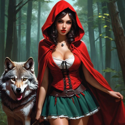 red riding hood,little red riding hood,red coat,red cape,red tunic,red wolf,lady in red,fantasy picture,fantasy art,man in red dress,red skirt,queen of hearts,sorceress,fantasy woman,vampire woman,scarlet witch,fairy tale character,shades of red,howling wolf,huntress,Conceptual Art,Fantasy,Fantasy 15