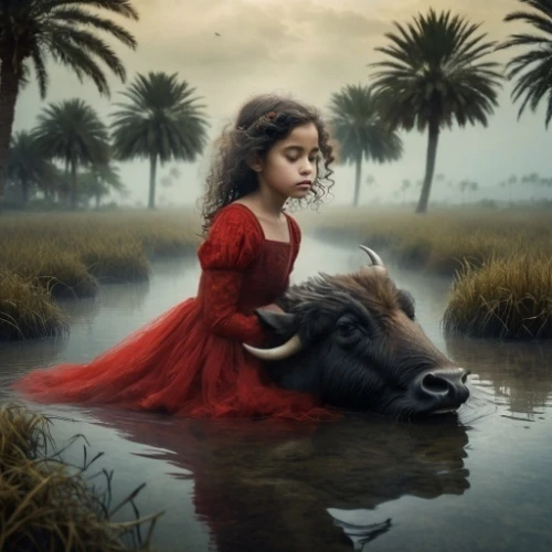 girl with a dolphin,mystical portrait of a girl,fantasy picture,photo manipulation,water buffalo,girl with dog,photomanipulation,conceptual photography,children's fairy tale,girl on the river,fairy tale,photoshop manipulation,nomadic children,innocence,fairy tale character,fantasy portrait,child portrait,a fairy tale,the little girl,by chaitanya k