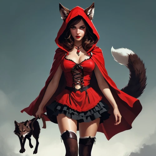 red riding hood,little red riding hood,scarlet witch,red wolf,red coat,redfox,huntress,kitsune,red cape,fox,red fox,howling wolf,foxes,queen of hearts,red tunic,vulpes vulpes,sorceress,the fur red,nine-tailed,fox hunting,Conceptual Art,Fantasy,Fantasy 06