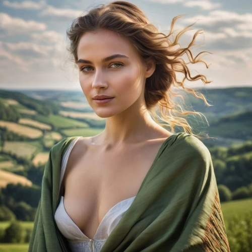 celtic woman,romantic portrait,east-european shepherd,green dress,young woman,beautiful woman,celtic queen,eufiliya,natural cosmetic,beautiful women,a charming woman,lena,romantic look,georgia,irish,splendor,woman portrait,tudor,fantasy woman,british actress,Photography,General,Natural