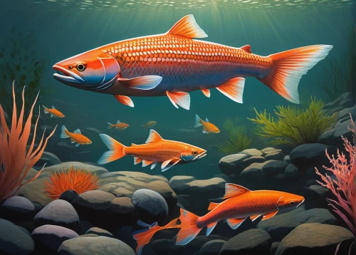 ornamental fish,red fish,freshwater fish,forest fish,tobaccofish,diamond tetra,koi carps,school of fish,koi carp,coral reef fish,sockeye salmon,blue stripe fish,garibaldi (fish),aquarium decor,cichlid,koi fish,fjord trout,koi pond,aquarium fish,underwater fish,Illustration,American Style,American Style 09