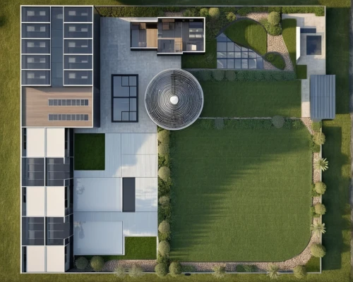 bird's-eye view,3d rendering,view from above,drone image,flat roof,modern house,overhead shot,large home,house drawing,from above,suburban,helipad,aerial view umbrella,drone view,roof landscape,aerial landscape,aerial shot,floorplan home,overhead view,modern architecture,Photography,General,Realistic