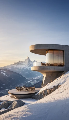 futuristic architecture,house in mountains,dunes house,snow house,house in the mountains,alpine style,snowhotel,swiss house,alpine hut,futuristic art museum,snow roof,modern architecture,mountain hut,the polar circle,mountain huts,cube stilt houses,cubic house,winter house,schilthorn,laax,Photography,General,Natural