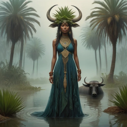 cleopatra,ancient egyptian girl,nile,priestess,nile river,ancient egyptian,fantasy portrait,anahata,mythological,fantasy art,warrior woman,fantasy picture,african american woman,african woman,shamanic,zodiac sign libra,ancient egypt,afar tribe,sorceress,the zodiac sign pisces,Illustration,Realistic Fantasy,Realistic Fantasy 44