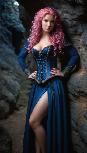 celtic woman,merida,fantasy woman,fairy tale character,rapunzel,celtic queen,sorceress,cosplay image,corset,blue enchantress,sapphire,cinderella,fantasy picture,female doll,the sea maid,ball gown,fae,doll paola reina,bodice,fantasy portrait,Illustration,American Style,American Style 07