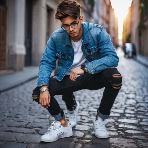 boys fashion,smart look,jeans background,ripped jeans,street fashion,hipster,blue shoes,men's wear,denim jeans,denim jacket,denim,jeans pattern,fashion street,male model,men clothes,stylish boy,sneakers,man's fashion,bluejeans,jean jacket,Art,Classical Oil Painting,Classical Oil Painting 33