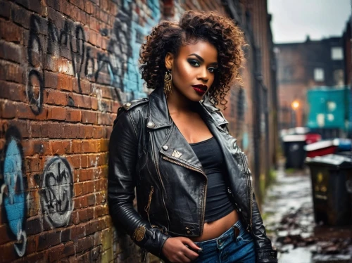 leather jacket,ash leigh,african american woman,denim jacket,jean jacket,portrait photography,ebony,african-american,leather,afroamerican,portrait photographers,black women,female model,ethiopian girl,denim background,attractive woman,beautiful african american women,black woman,afro-american,beautiful young woman,Illustration,Realistic Fantasy,Realistic Fantasy 13