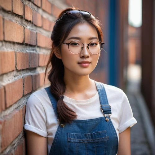 girl in overalls,with glasses,korean,silver framed glasses,asian girl,asian woman,guk,overalls,songpyeon,reading glasses,miyeok guk,glasses,paeonie,asian,eyeglasses,kimchi,phuquy,korean drama,samcheok times editor,eye glasses,Art,Classical Oil Painting,Classical Oil Painting 43