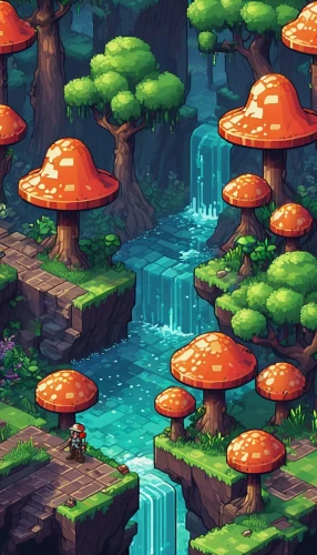 mushroom landscape,mushroom island,forest mushrooms,forest mushroom,mushrooms,toadstools,fairy forest,tree mushroom,a small waterfall,fairy village,cartoon forest,ash falls,toadstool,umbrella mushrooms,mushroom type,small mushroom,forest glade,mushroom,lingzhi mushroom,water falls,Illustration,Vector,Vector 18