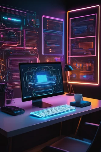 computer desk,computer room,computer workstation,working space,cyberpunk,computer,ufo interior,desk,neon coffee,cyber,computer art,cinema 4d,modern office,cyberspace,desktop computer,computer system,cybertruck,workspace,monitor wall,apple desk,Art,Classical Oil Painting,Classical Oil Painting 20