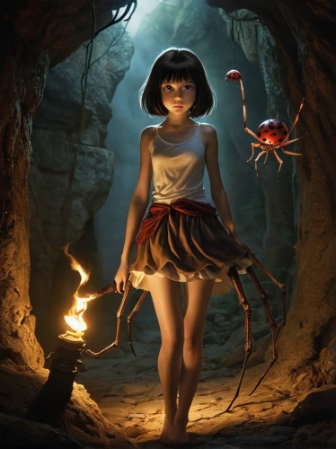 forest anemone,tiger lily,two-point-ladybug,widow spider,evil fairy,pinocchio,red spider lily,red anemone,sci fiction illustration,she crab,fireflies,anemone honorine jobert,firefly,studio ghibli,crab violinist,crab 1,fantasia,cave girl,marionette,walking spider,Illustration,Realistic Fantasy,Realistic Fantasy 10