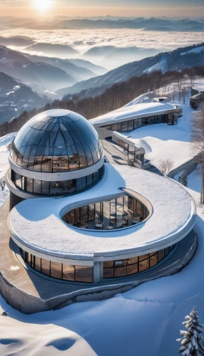 snow ring,buzludzha,solar cell base,alpino-oriented milk helmling,snow roof,snowhotel,futuristic architecture,snow shelter,planetarium,roof domes,futuristic art museum,infinite snow,geothermal energy,south korea,cooling house,io centers,ice hotel,futuristic landscape,sochi,telescopes,Photography,General,Natural