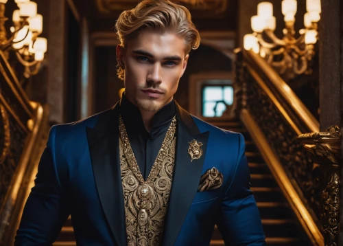 aristocrat,dark blue and gold,male model,men's suit,suit of spades,gold filigree,royal,bellboy,gold lacquer,prince of wales feathers,men's wear,concierge,prince of wales,wedding suit,imperial coat,royal blue,royal lace,gold business,pompadour,young model istanbul,Photography,Documentary Photography,Documentary Photography 11