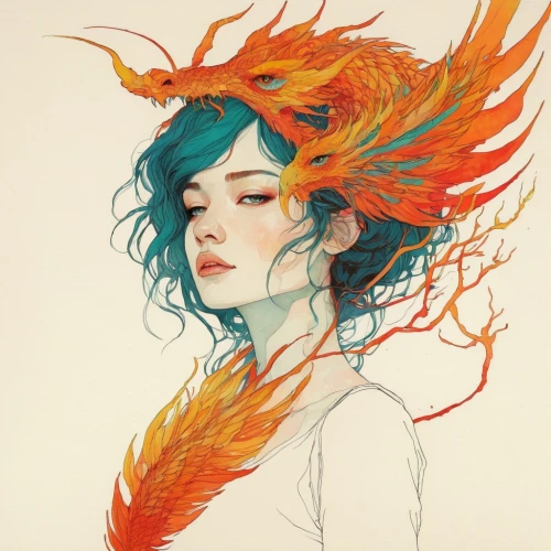 flame spirit,firebird,fire angel,phoenix,color pencils,fire siren,colour pencils,burning hair,flame of fire,fiery,fire and water,afire,color pencil,phoenix rooster,watercolor pencils,colored pencils,colored pencil,fire-eater,coloured pencils,flame flower,Illustration,Paper based,Paper Based 19