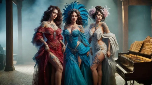 celtic woman,the three graces,music fantasy,trinity,the carnival of venice,the three magi,costume design,apollo and the muses,tour to the sirens,sirens,mermaids,trio,vanity fair,princesses,fantasy picture,four seasons,fairytale characters,the three wise men,holy three kings,perfume
