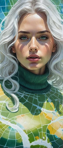 sci fiction illustration,the blonde in the river,world digital painting,medusa,fantasy portrait,meticulous painting,glass painting,green mermaid scale,waterglobe,mermaid background,surface tension,siren,illustrator,woman thinking,gradient mesh,painting technique,heroic fantasy,mother earth,blonde woman,fantasy woman,Conceptual Art,Sci-Fi,Sci-Fi 25