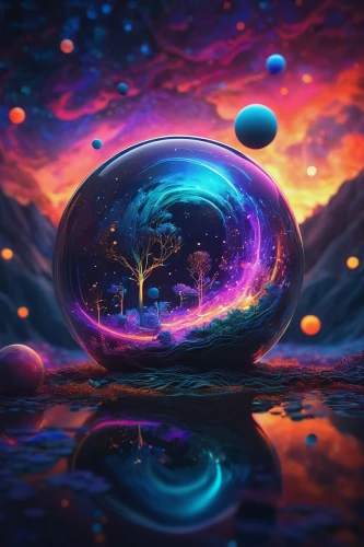 glass sphere,liquid bubble,crystal ball,crystal ball-photography,3d fantasy,fantasy landscape,spheres,fantasy picture,waterglobe,world digital painting,little planet,lensball,glass ball,fantasy art,alien planet,fractals art,underwater landscape,fractal environment,alien world,psychedelic art,Illustration,Abstract Fantasy,Abstract Fantasy 15