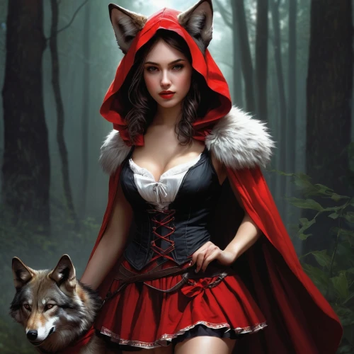 red riding hood,little red riding hood,red coat,queen of hearts,red wolf,scarlet witch,fantasy picture,huntress,fairy tale character,redfox,red tunic,fantasy art,vampire woman,sorceress,red cape,lady in red,fantasy woman,gothic woman,the enchantress,fairy tales,Conceptual Art,Fantasy,Fantasy 11