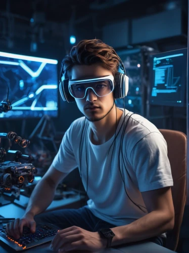 cyber glasses,cyberpunk,tracer,man with a computer,vr,lan,dj,virtual reality,headset,oculus,vr headset,gamer zone,virtual reality headset,game illustration,tech trends,gamer,virtual world,engineer,gaming,futuristic,Art,Classical Oil Painting,Classical Oil Painting 21
