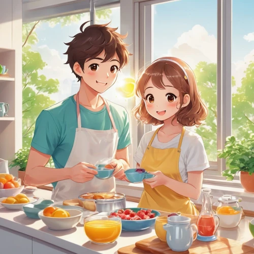 cooking book cover,domestic,star kitchen,domestic life,cooking show,making food,food and cooking,cooking,chefs,baking,cookery,bakery,kitchen,young couple,coffee tea illustration,kitchen shop,cooks,kitchen work,hands holding plate,watercolor cafe,Illustration,Japanese style,Japanese Style 01