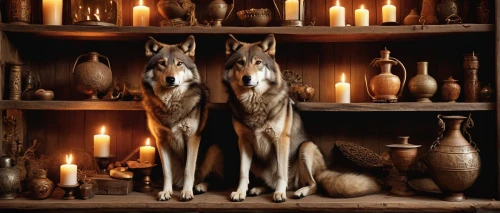 votive candles,two wolves,huskies,wolves,candles,wolf couple,table lamps,candlelights,candlemaker,funeral urns,fox and hare,home accessories,canidae,decorates,vases,wooden figures,candlelight,canines,pharaoh hound,woodland animals,Illustration,Abstract Fantasy,Abstract Fantasy 10