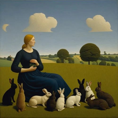 rabbit family,rabbits,rabbits and hares,the mother and children,hares,hare field,female hares,easter rabbits,grant wood,bunnies,mother and children,mother with children,parsley family,peter rabbit,grass family,mulberry family,leveret,european rabbit,domestic rabbit,the dawn family,Art,Artistic Painting,Artistic Painting 30