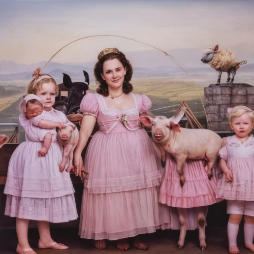 pink family,east-european shepherd,lambs,goatherd,little girl in pink dress,mulberry family,the mother and children,stepmother,cow-goat family,vintage children,shirley temple,parents with children,mother with children,harmonious family,teacup pigs,shepherds,parsley family,vintage art,the victorian era,mother and children,Photography,General,Realistic