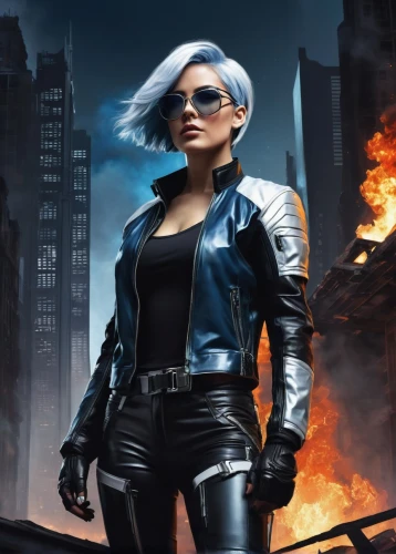 renegade,sci fiction illustration,femme fatale,harley,cg artwork,birds of prey-night,jacket,game art,game illustration,action-adventure game,x-men,birds of prey,rosa ' amber cover,leather jacket,spy,portrait background,merc,pixie-bob,power icon,xmen,Art,Artistic Painting,Artistic Painting 24